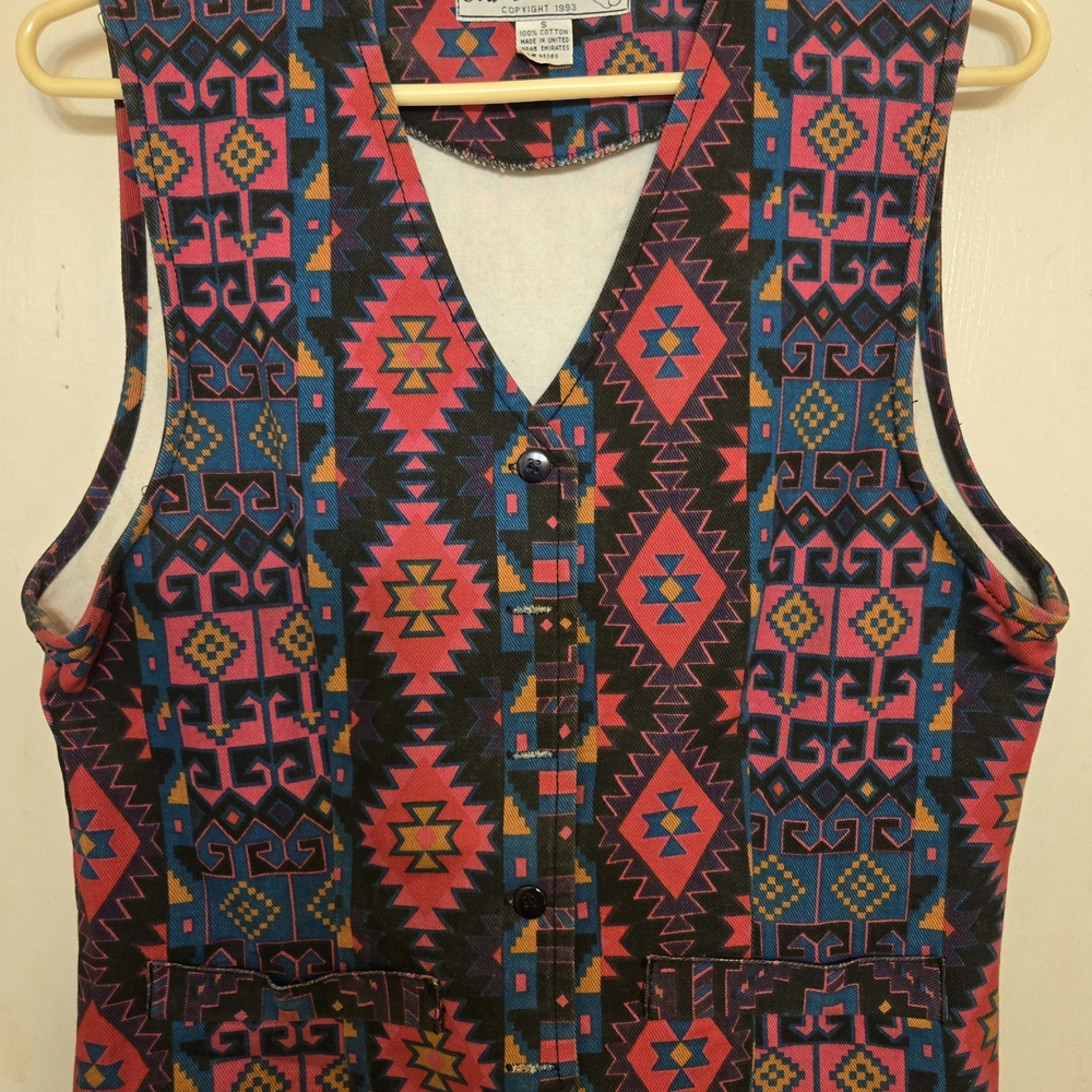 Vintage Blue and Red Sleeveless Buttoned Vest